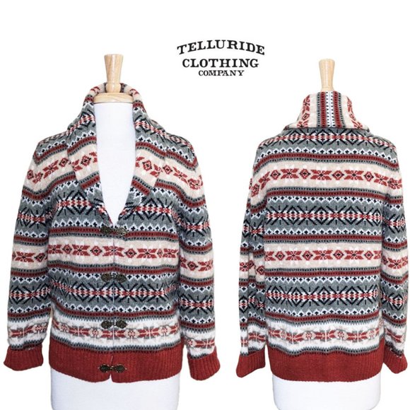 TELLURIDE CLOTHING CO. Fair Isles/Nordic Knit Cardigan w/ Shawl Collar - Picture 1 of 8